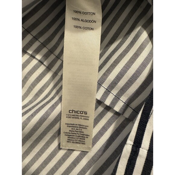 Chicos 1 Blouse Striped Black White Button Down Non Iron Shirt Career Top Preppy - Picture 6 of 9